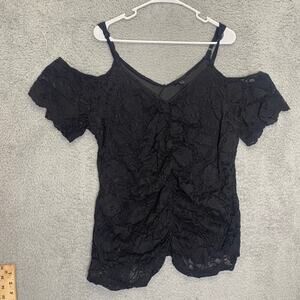 Torrid womens 3X cold shoulder black lace ruched blouse top witchy whimsigoth